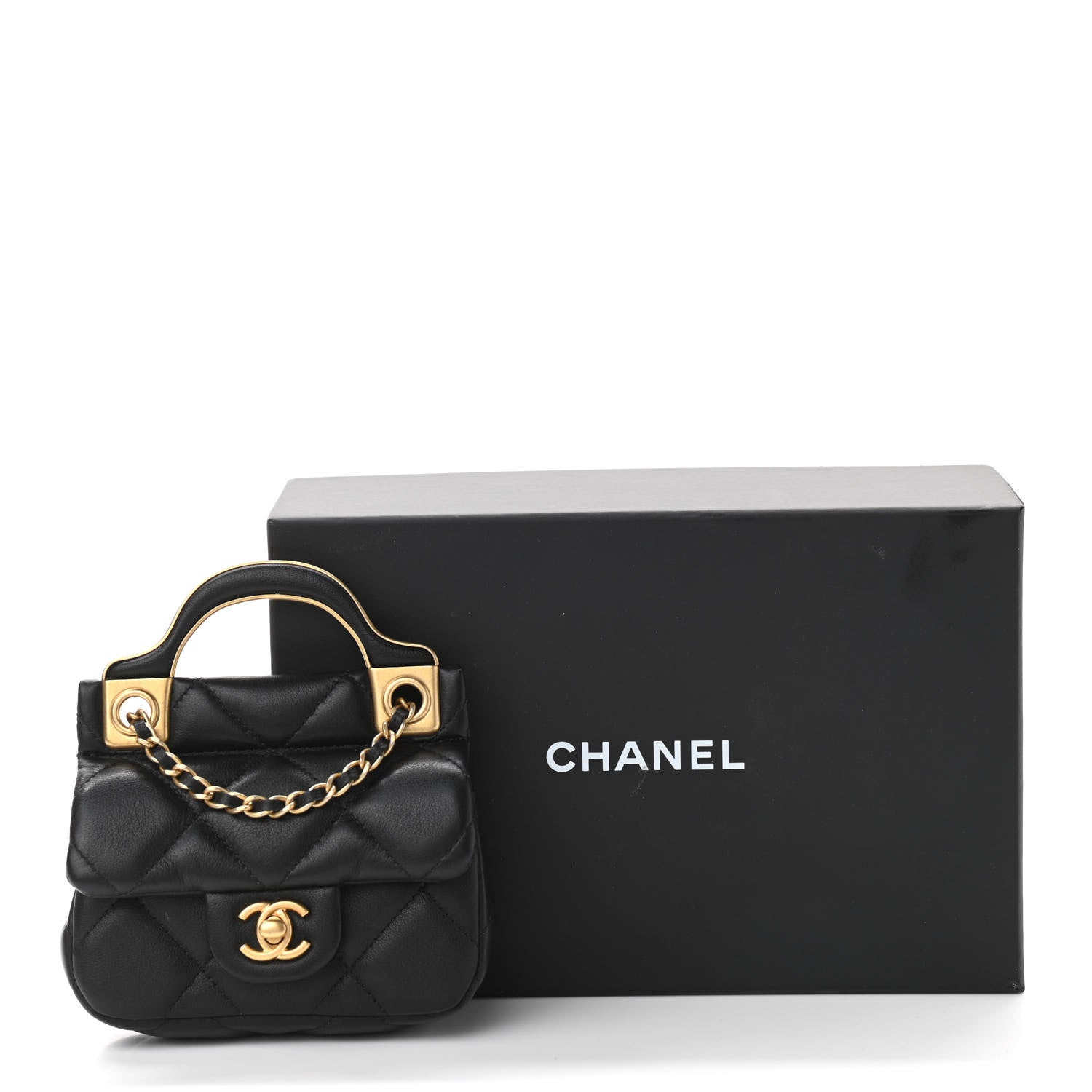 Chanel Calfskin Quilted Lady Handle Flap Card Holder With Chain Black 11 of 11