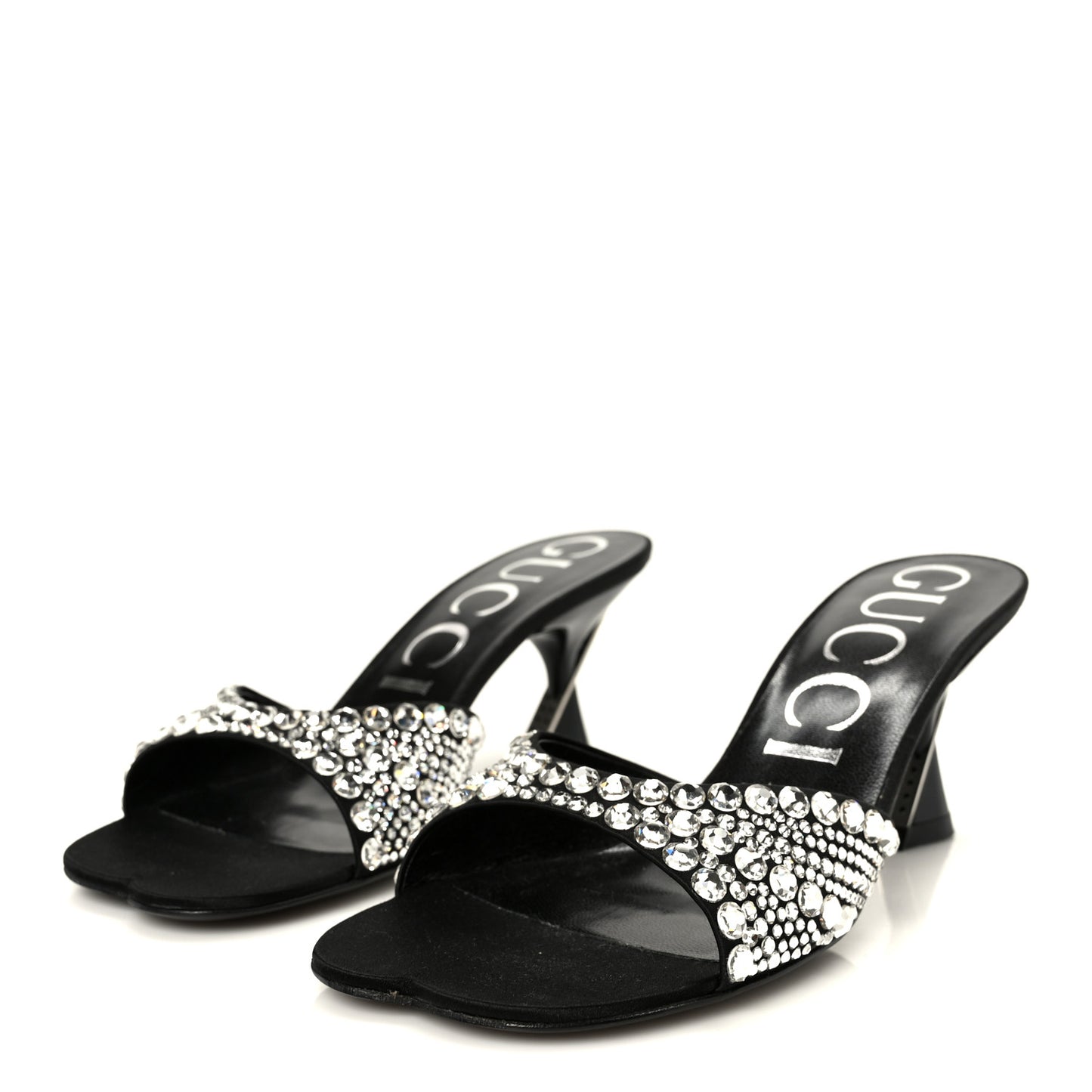 Satin Crystal 65mm Slide Sandals 37 Black