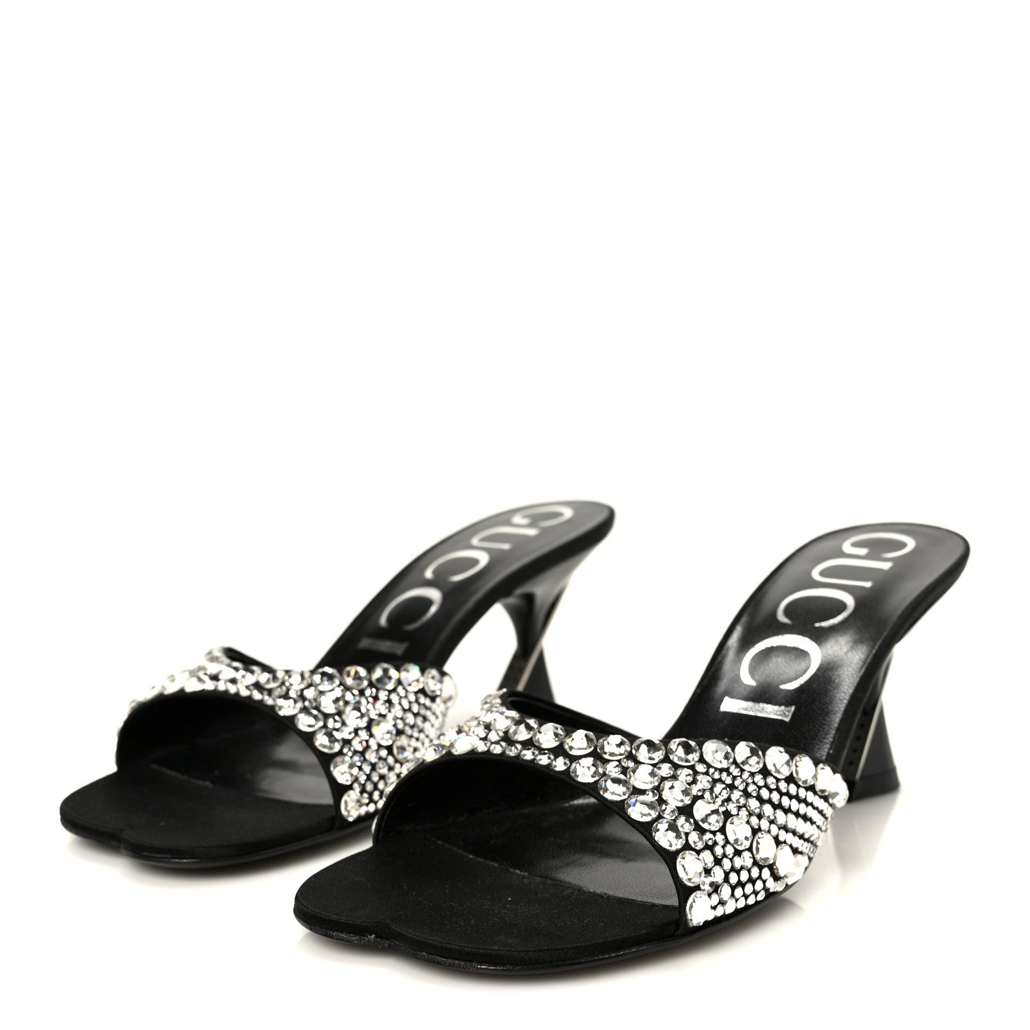 Gucci Satin Crystal 65mm Slide Sandals 37 Black 4 of 9