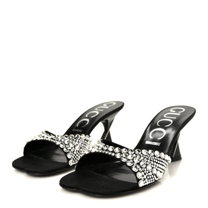 Gucci Satin Crystal 65mm Slide Sandals 37 Black 4 of 9