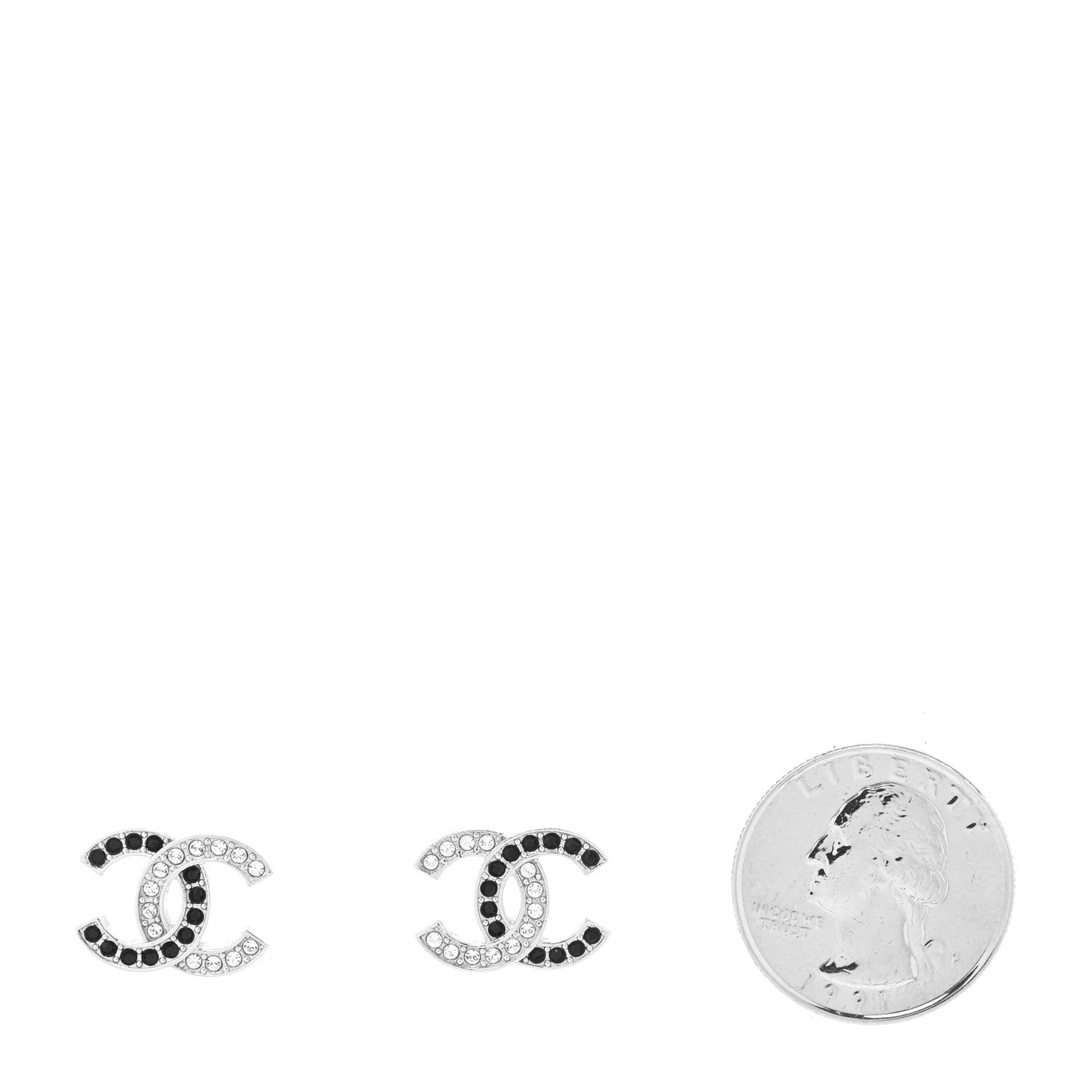 Chanel Crystal CC Earrings Silver Black 2 of 4
