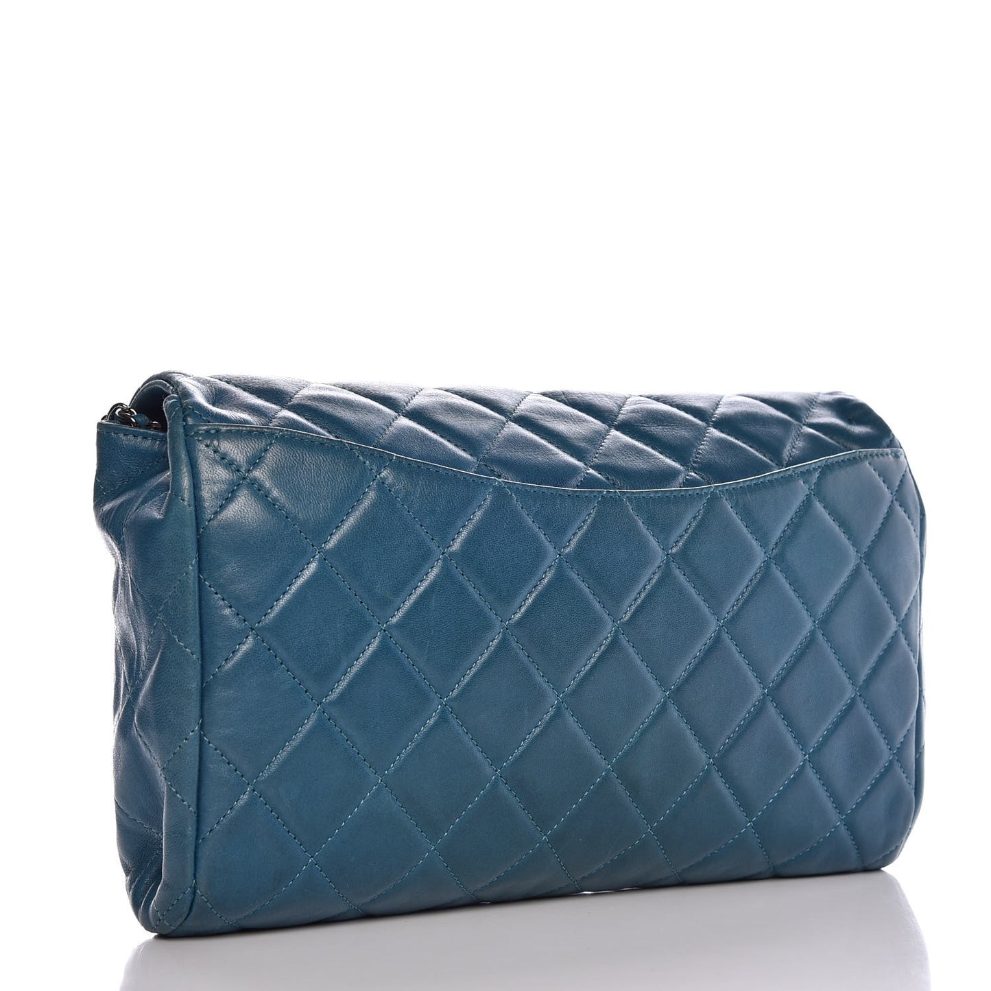 Lambskin Quilted Clutch With Chain Flap Turquoise