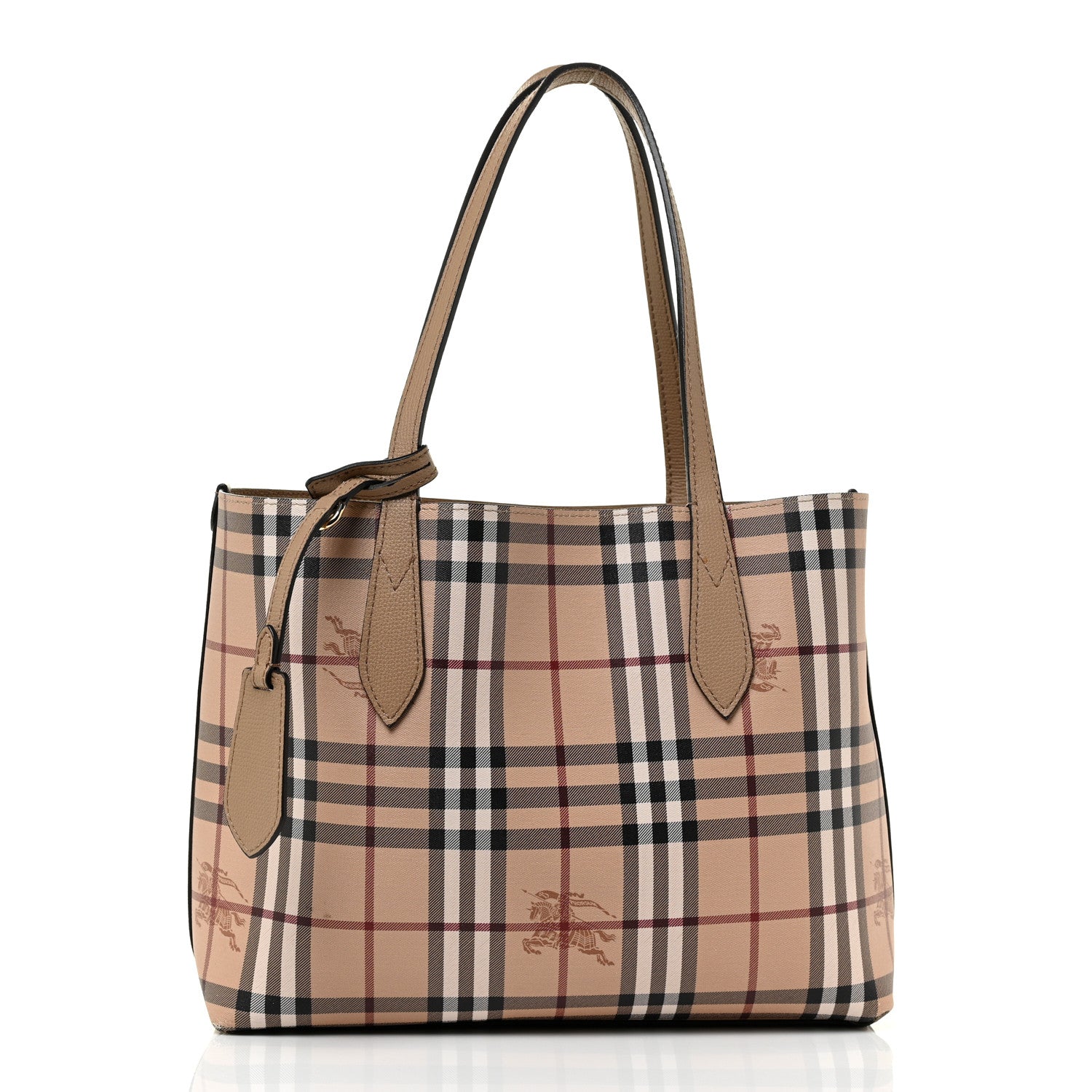 Burberry Grainy Calfskin Haymarket Check Small Reversible Tote Mid Camel 10 of 23