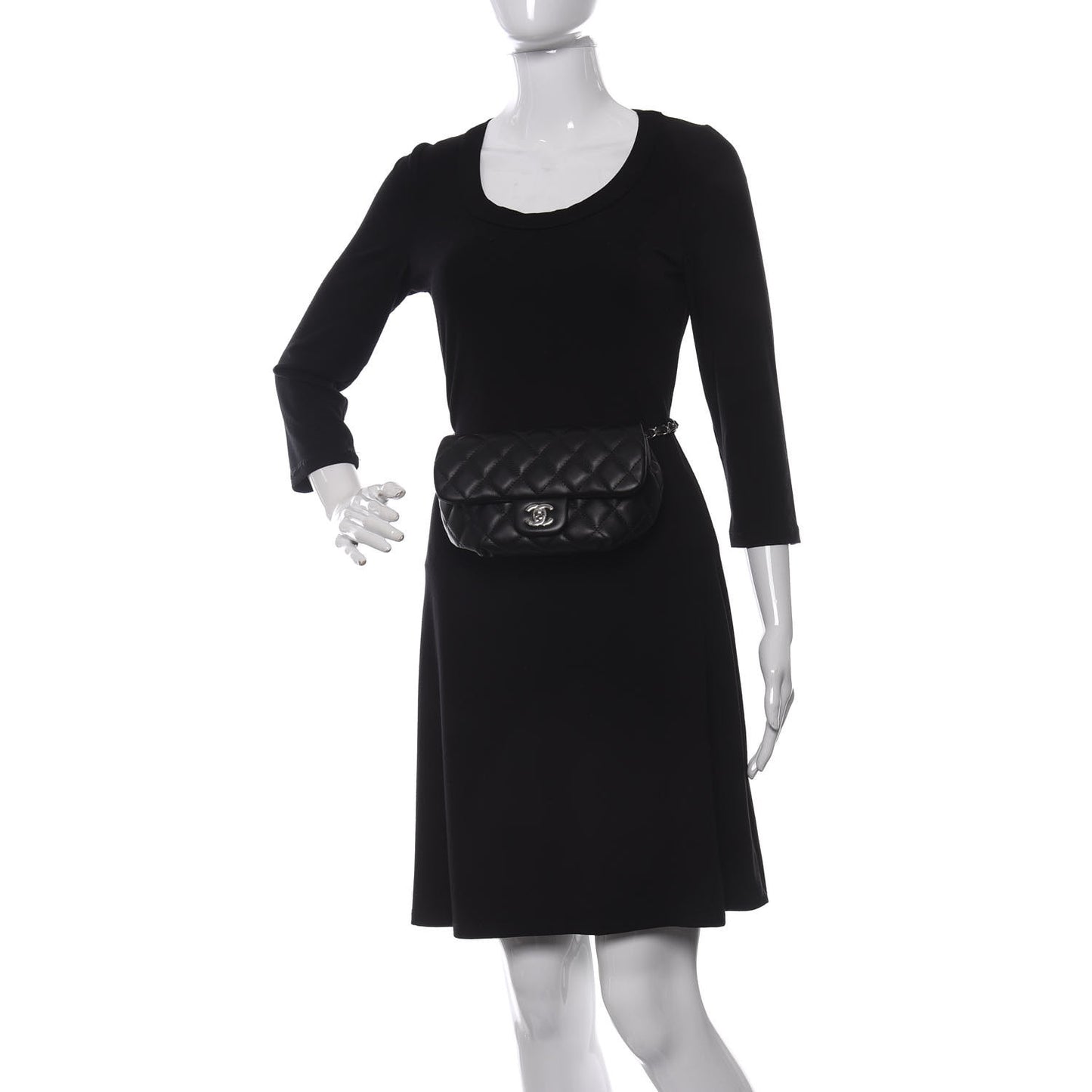 Calfskin Quilted CC Uniform Flap Belt Bag Black