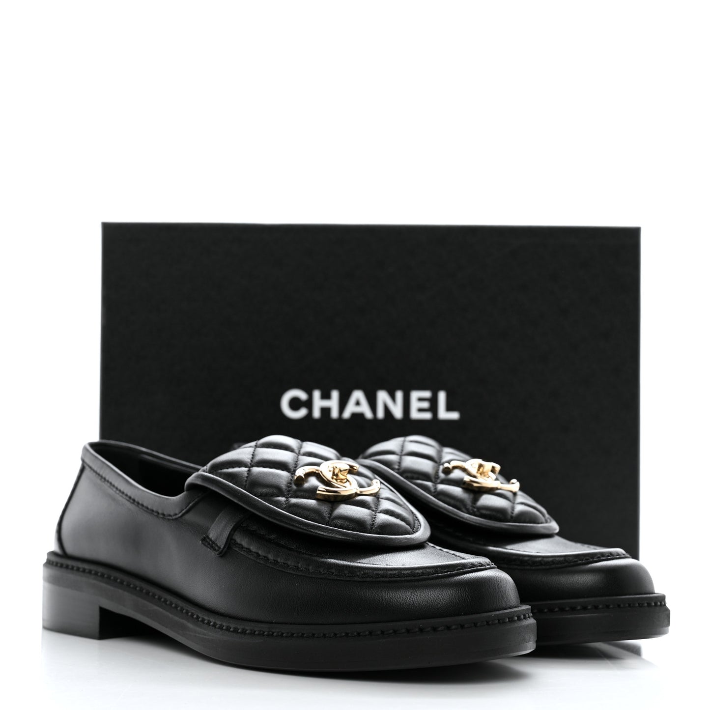 Lambskin Quilted CC Turnlock Loafers 37 Black