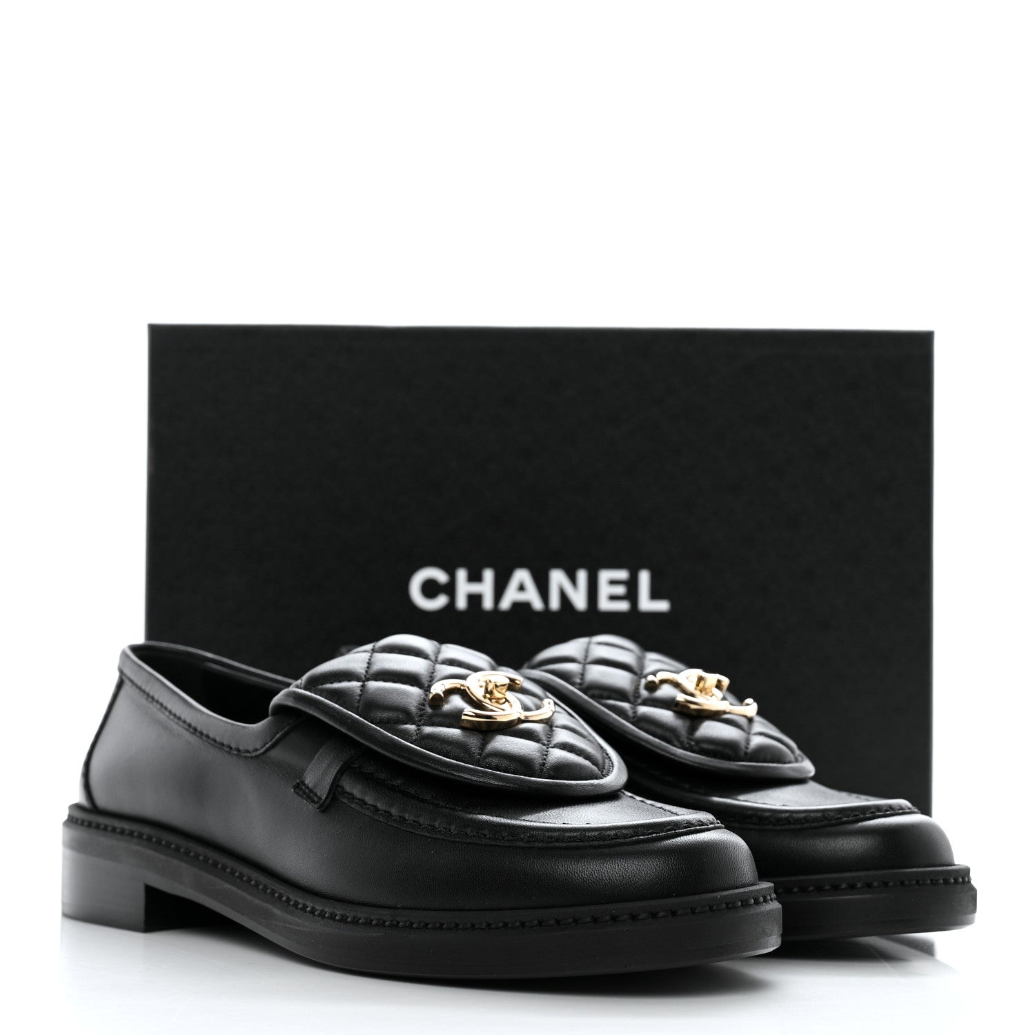 Chanel Lambskin Quilted CC Turnlock Loafers 37 Black 9 of 9