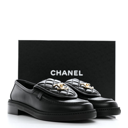 Chanel Lambskin Quilted CC Turnlock Loafers 37 Black 9 of 9