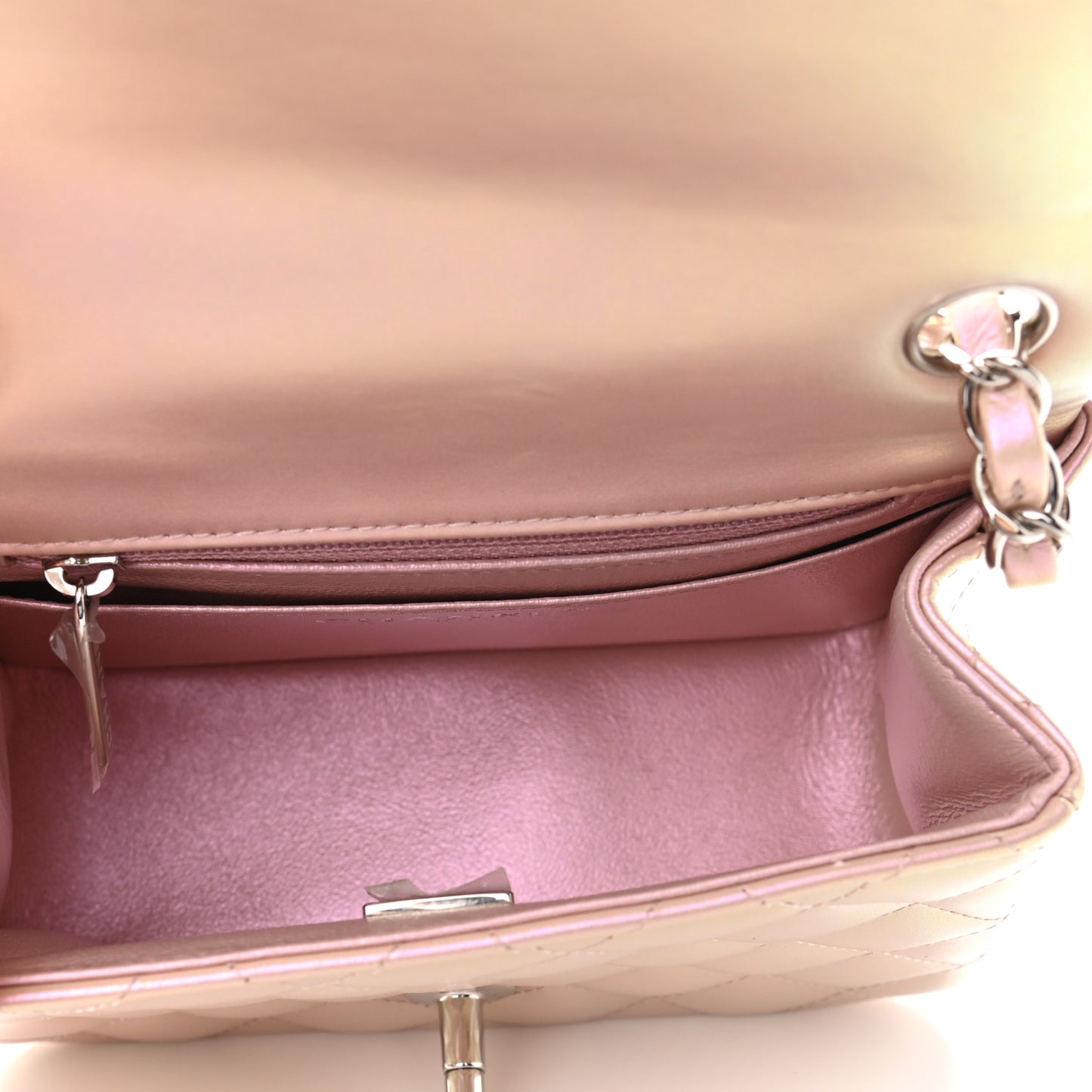 Iridescent Lambskin Quilted Mini Square Flap Pink
