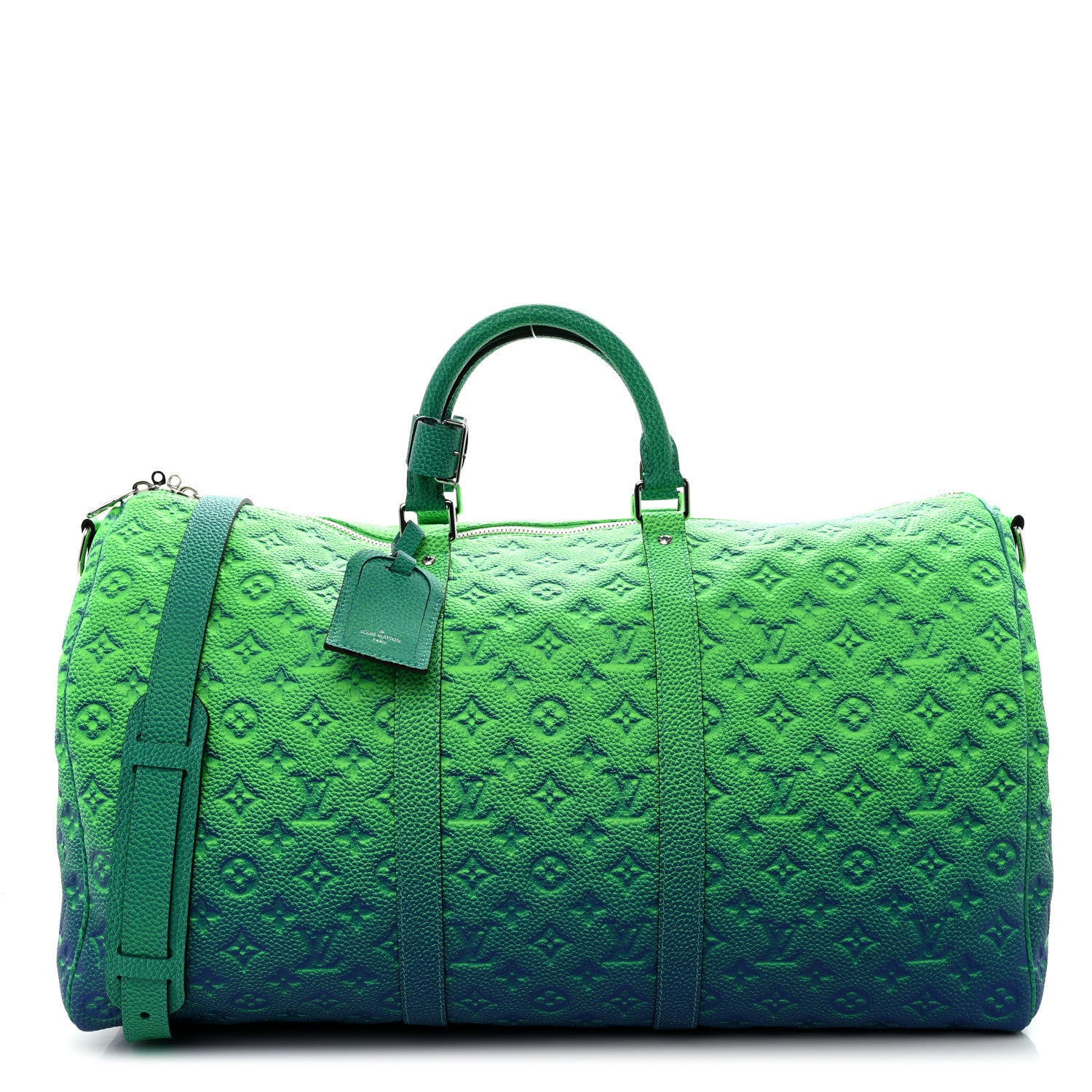 Louis Vuitton Taurillon Illusion Keepall Bandouliere 50 Bleu Vert 1 of 10