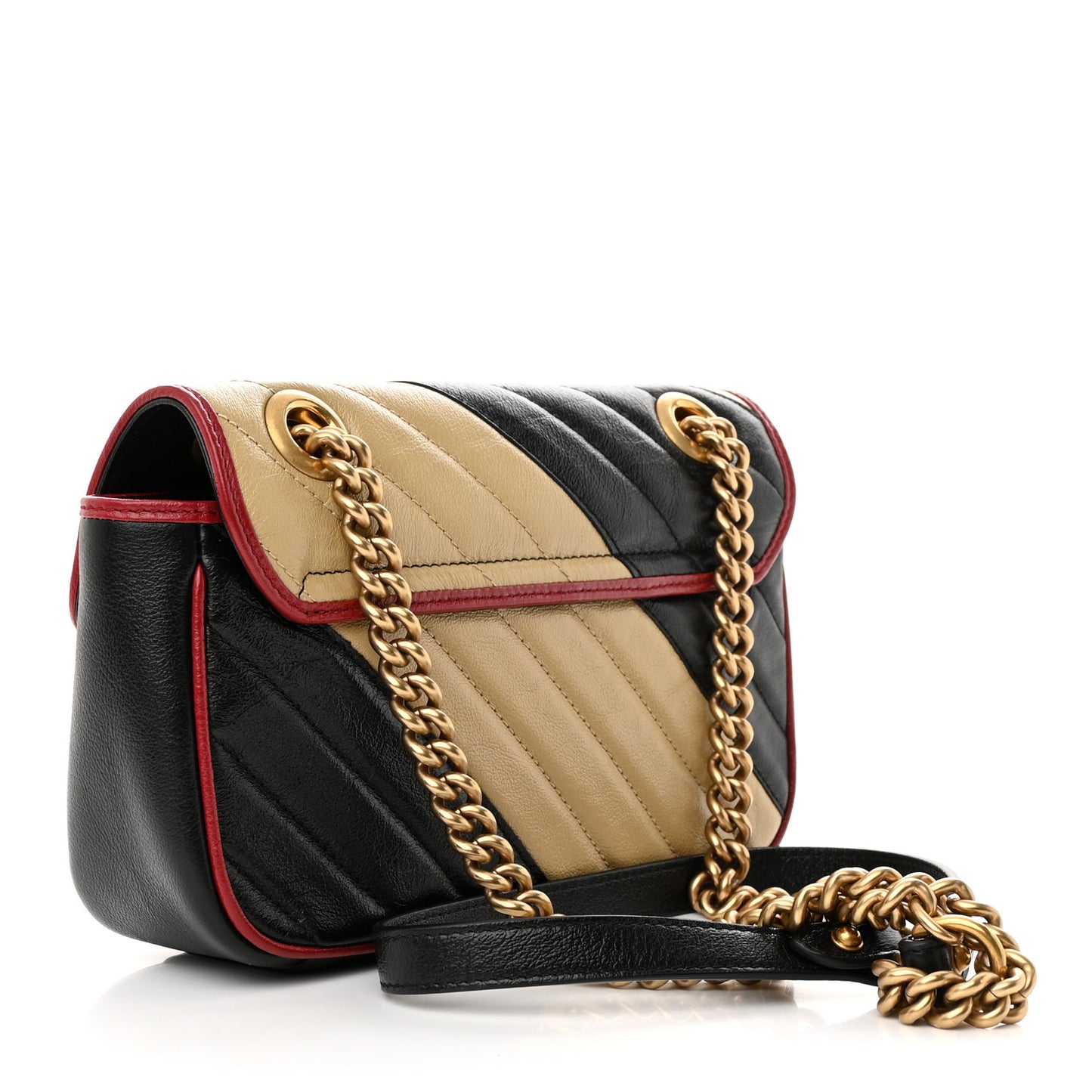 Azalea Calfskin Matelasse Diagonal Patchwork Mini Torchon GG Marmont Shoulder Bag Black Beige Romantic Cerise