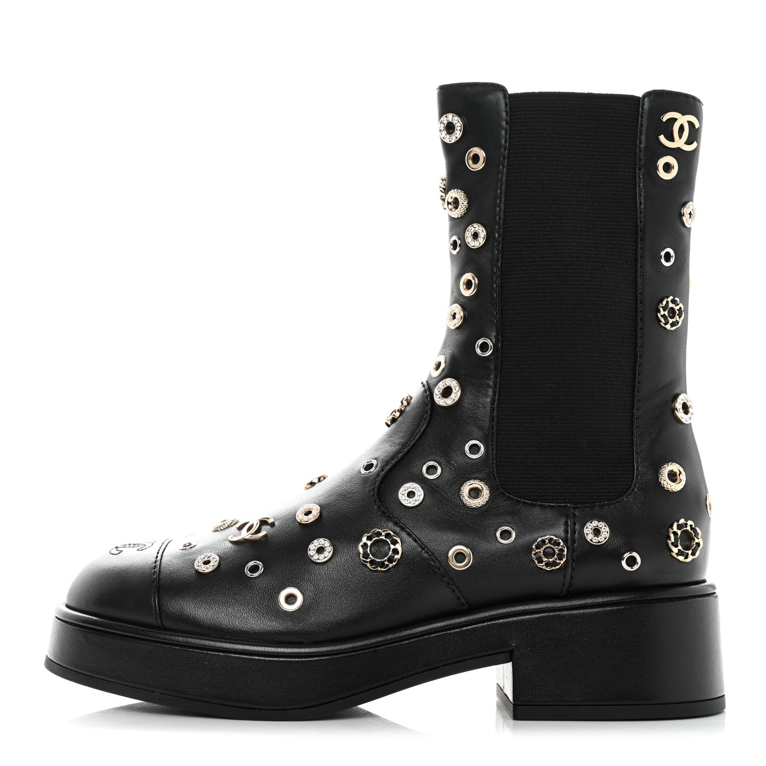 Chanel Lambskin Riveted Cap Toe Short Boots 38 Black 1 of 10