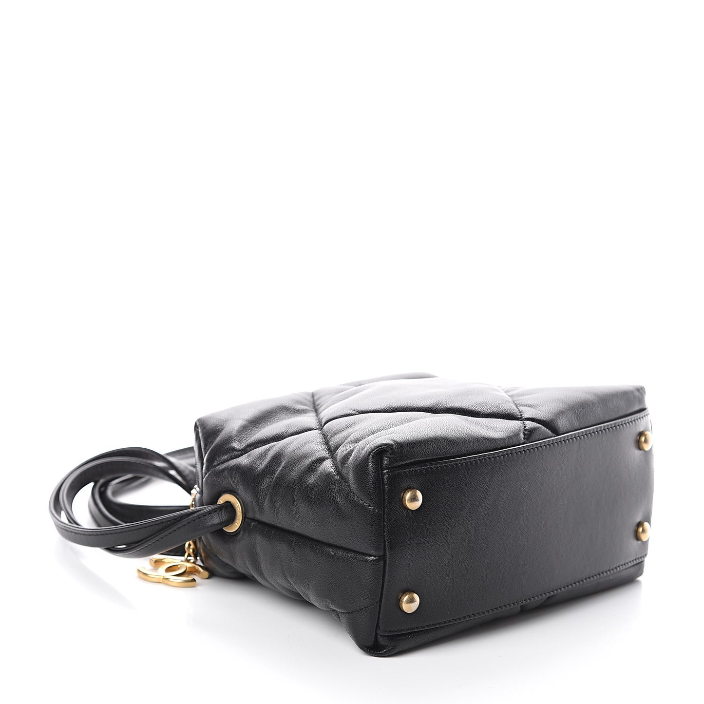 Lambskin Quilted Small Bowling Bag Black