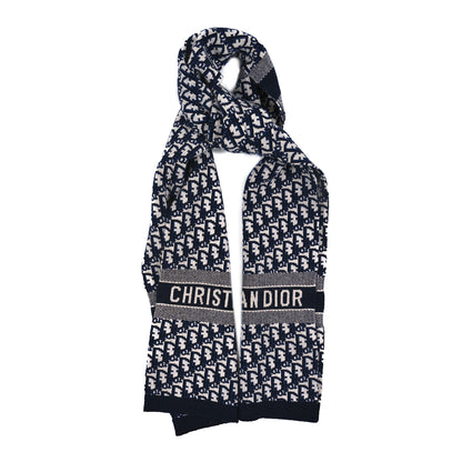 Christian Dior Wool Cashmere Oblique Scarf Beige Blue Black 1 of 3