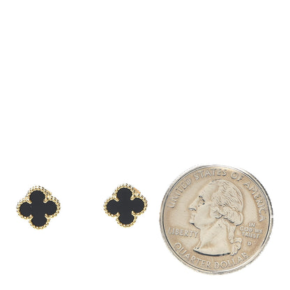 Van Cleef & Arpels 18K Yellow Gold Black Onyx Sweet Alhambra Earrings 2 of 7