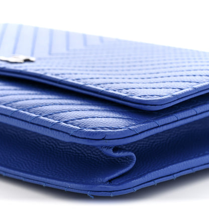 Chanel Caviar Chevron Quilted Wallet On Chain WOC Blue 10 of 12