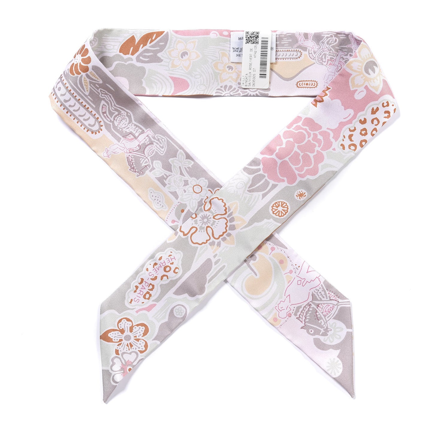 Silk Bingata Twilly Vieux Rose Vert De