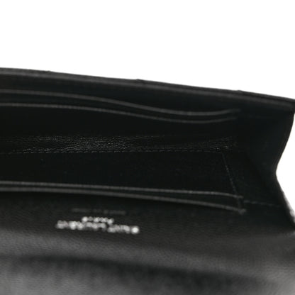 Saint Laurent Grain De Poudre Matelasse Chevron Small Monogram Envelope Wallet Black 6 of 7