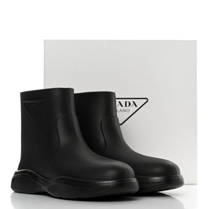 Prada Soft Mellow Rubber Triangle Logo Embossed Womens 25mm Booties 39 Black 9 of 9