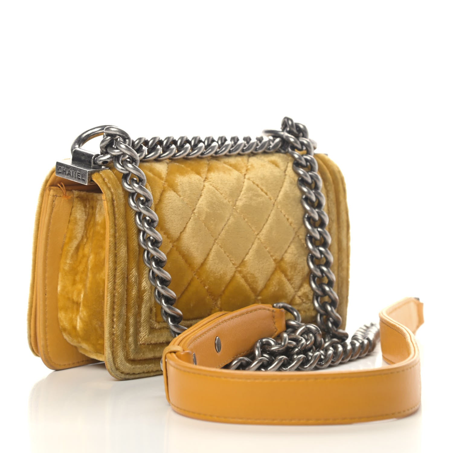 Chanel Velvet Quilted Mini Boy Flap Yellow 2 of 7