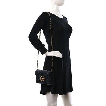 Gucci Calfskin Matelasse GG Marmont Chain Wallet Black 2 of 10