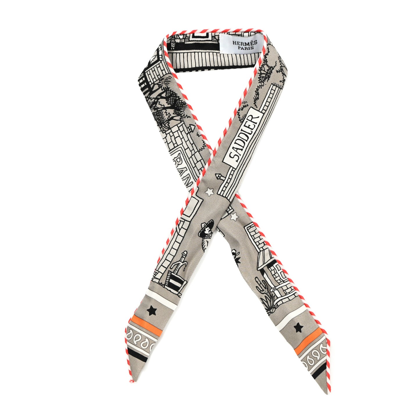 Silk Candy Doll Hermes-Paris Station Twilly Gris Cendre Orange Black