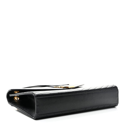 Saint Laurent Grain De Poudre Matelasse Chevron Large Monogram Satchel Black 4 of 9