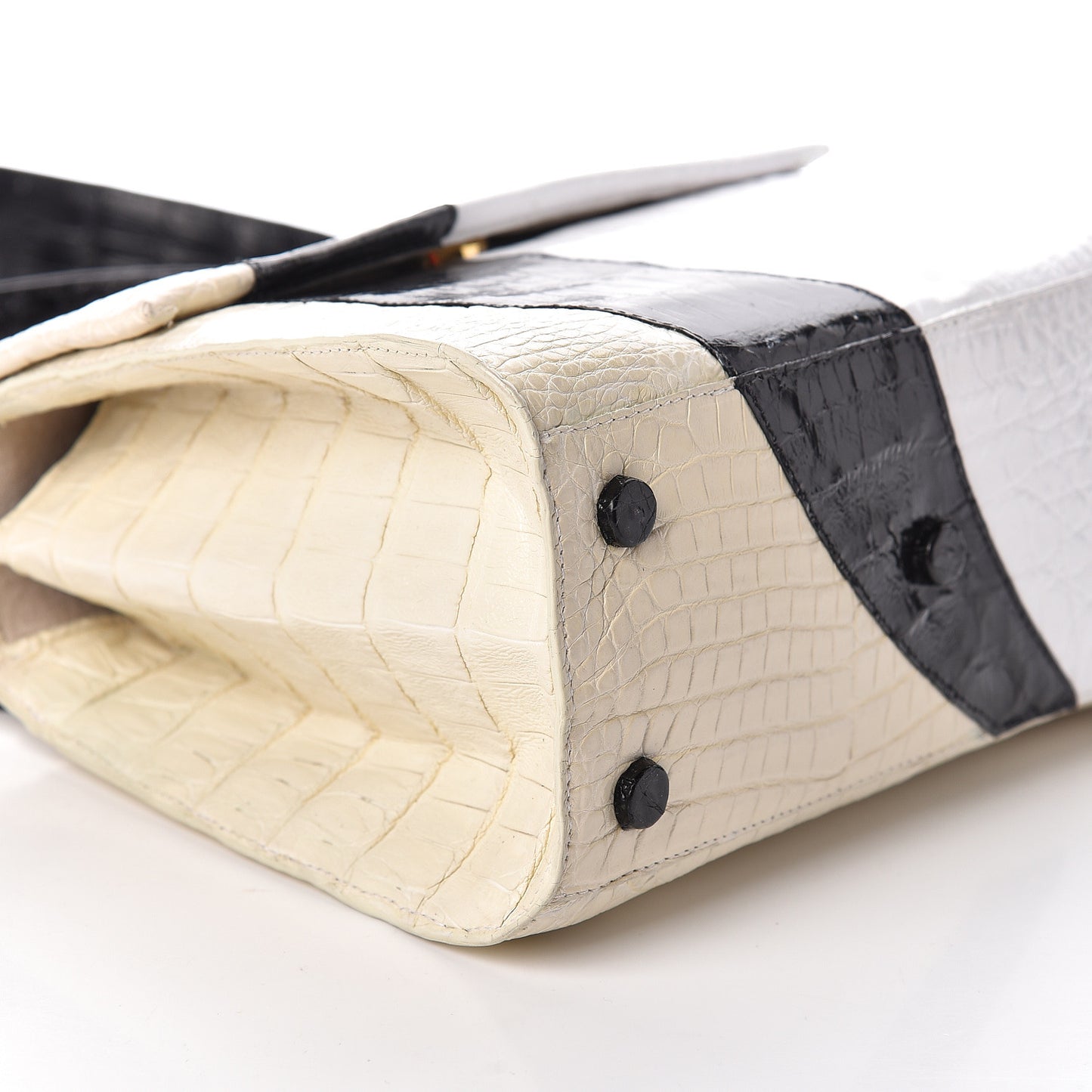 Crocodile Small Lexi Patchwork Top Handle Bag Cream