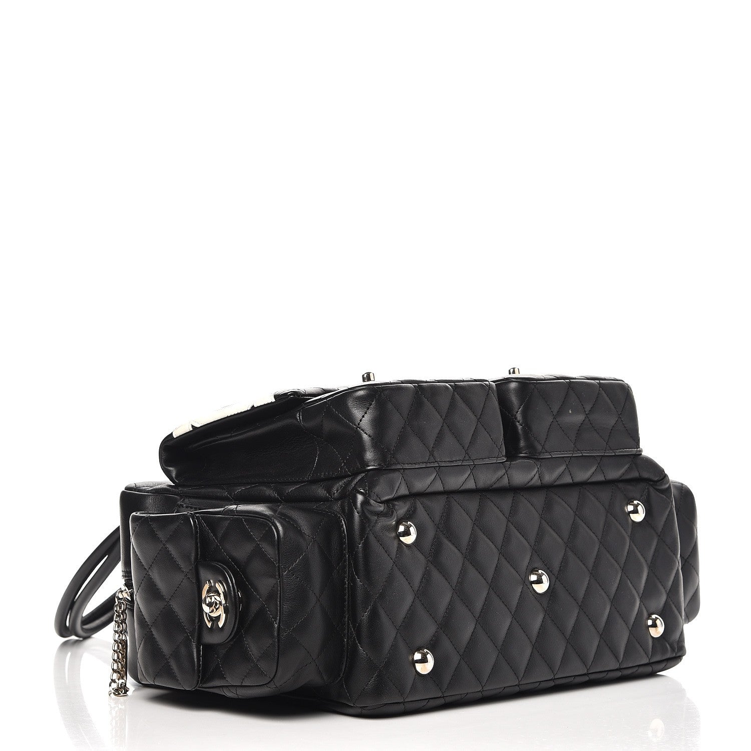 Chanel Calfskin Quilted Large Cambon Multipocket Reporter Black White 4 of 10