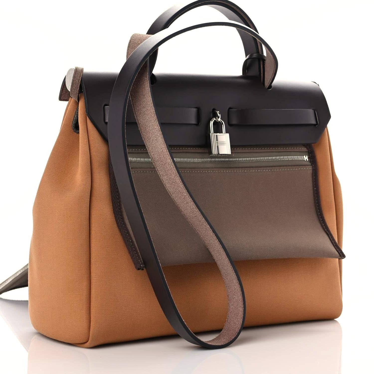 Hermes Toile Officier Vache Hunter Verso Herbag Zip Retourne PM 31 Dune Etoupe Ebene 3 of 10