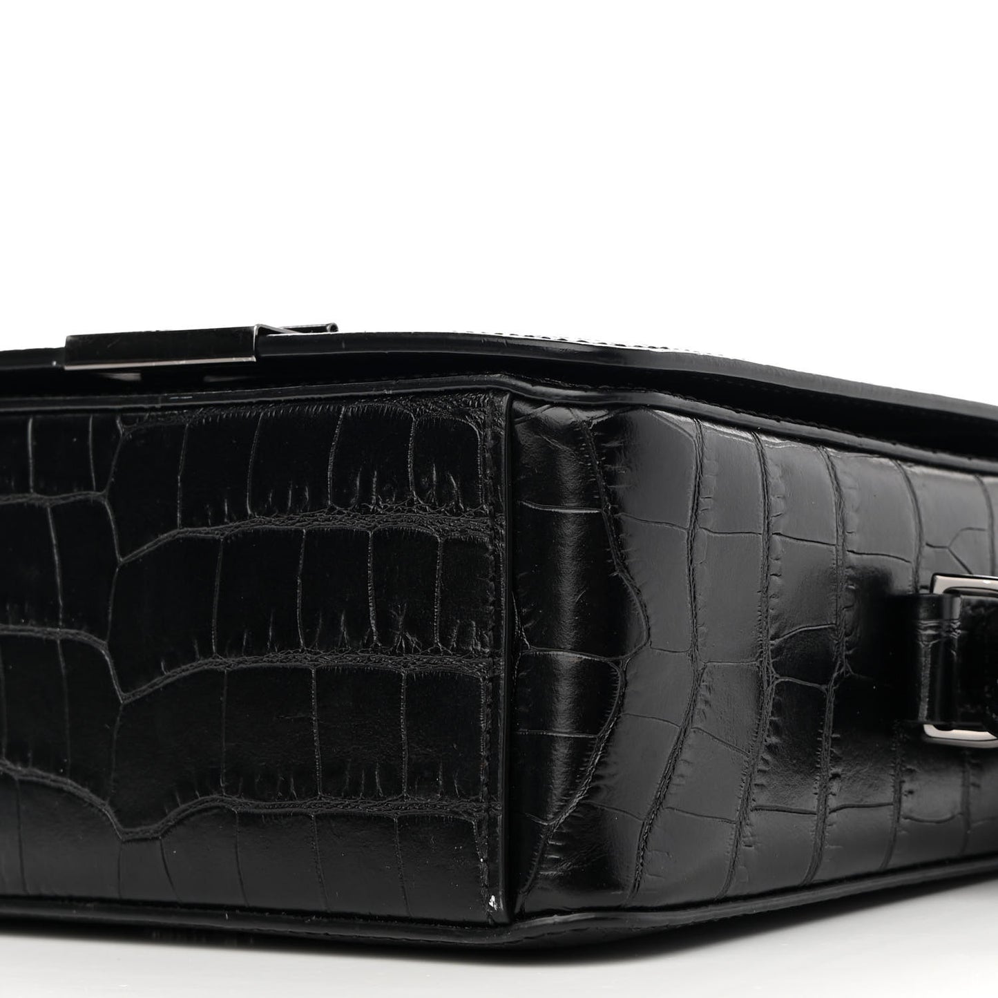 Calfskin Embossed Crocodile Binder Flap Bag Black