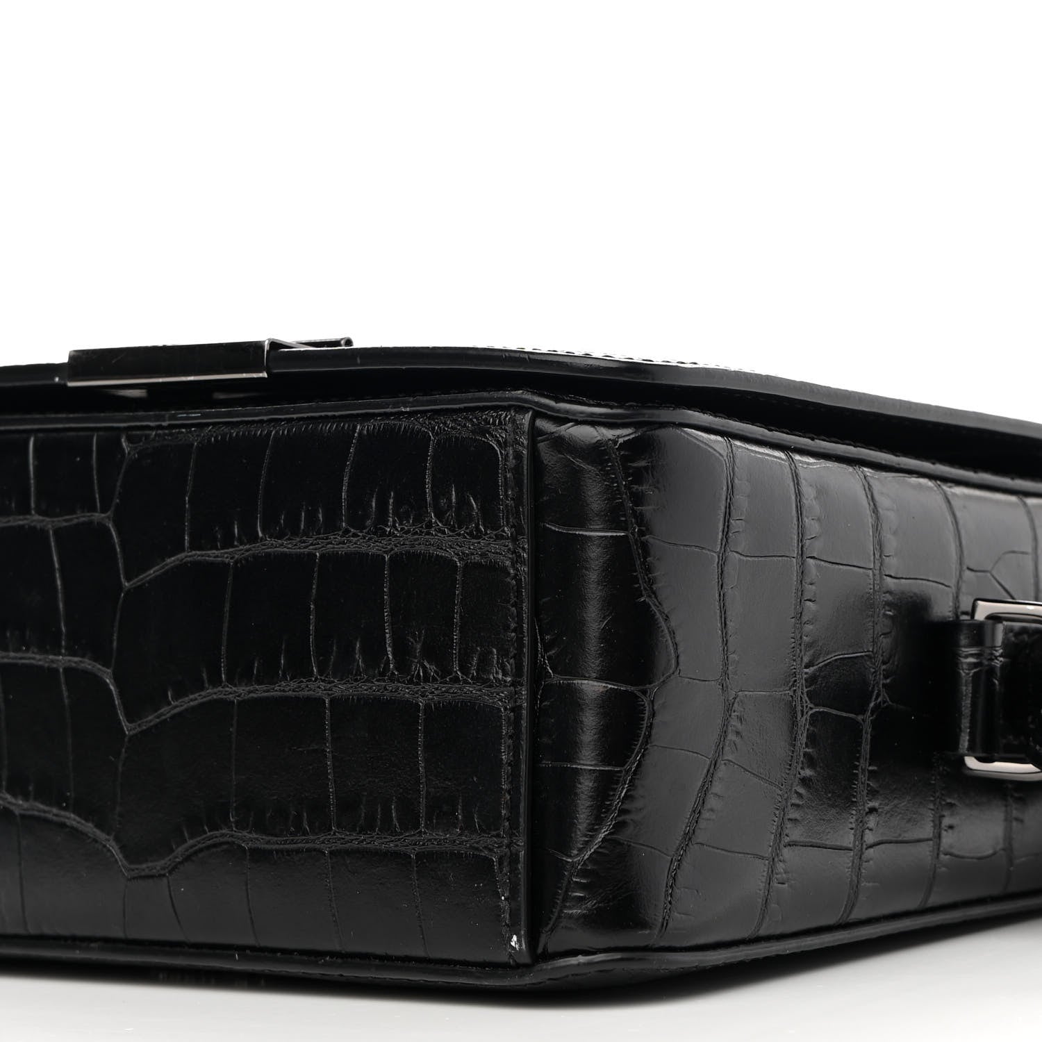 Off-White Calfskin Embossed Crocodile Binder Flap Bag Black 9 of 12