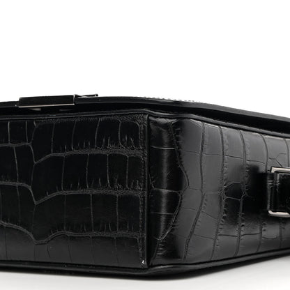 Off-White Calfskin Embossed Crocodile Binder Flap Bag Black 9 of 12