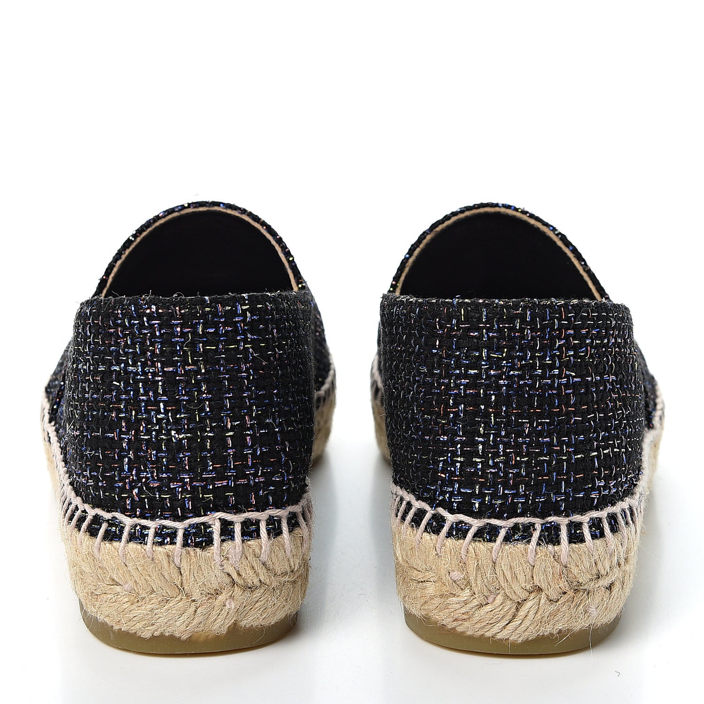 Tweed Patent Goatskin CC Espadrilles 37 Black Pink Yellow Silver