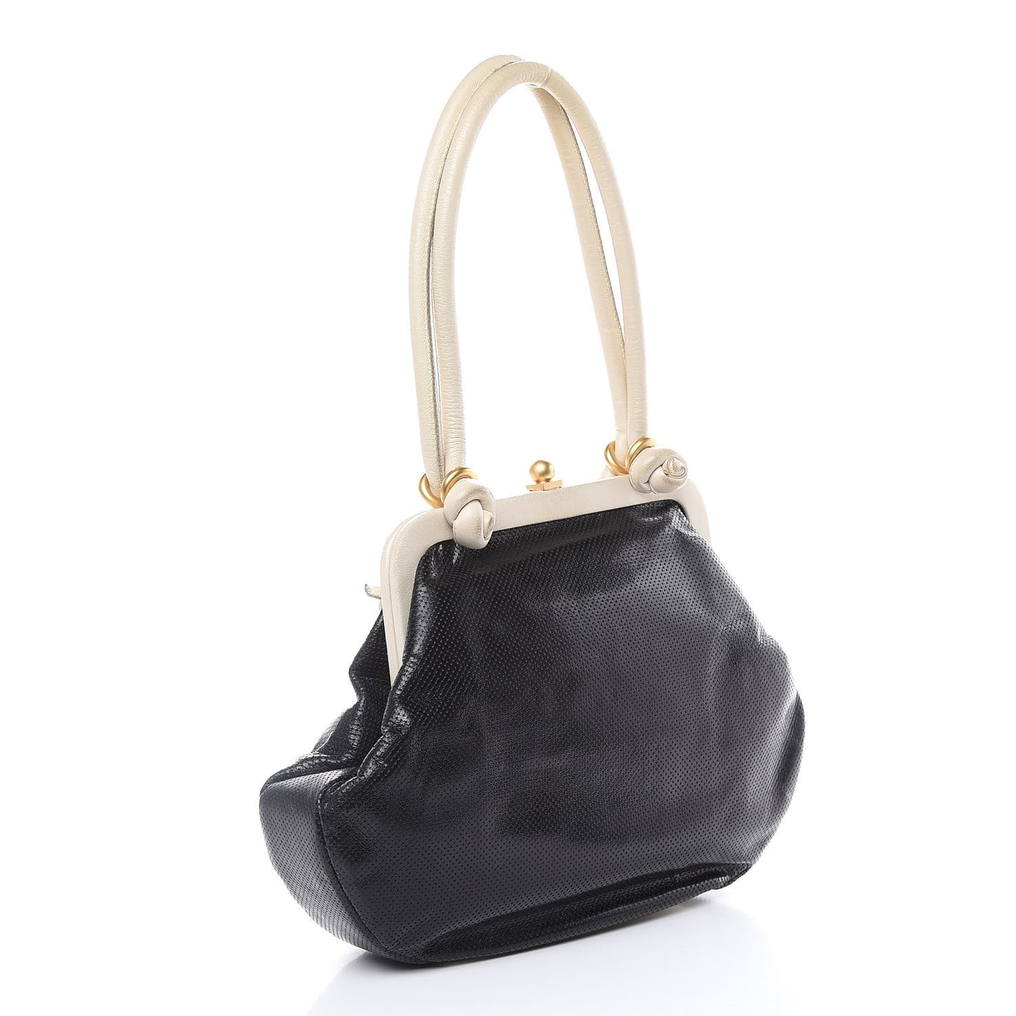 Perforated Lambskin Kiss Lock Black White