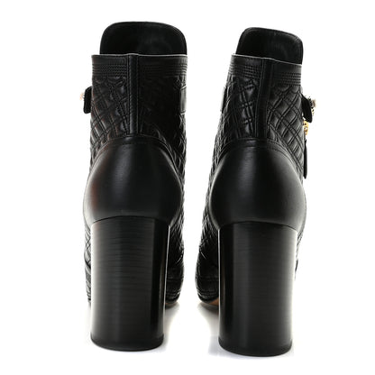 Chanel Lambskin Quilted Pearl CC Cap Toe Short Boots 39 Black 4 of 9
