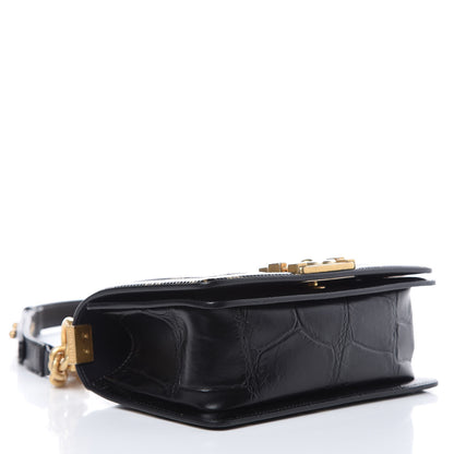 Chanel Calfskin Crocodile Embossed Graffiti Cocodile Small Boy Flap Black Gold 4 of 9