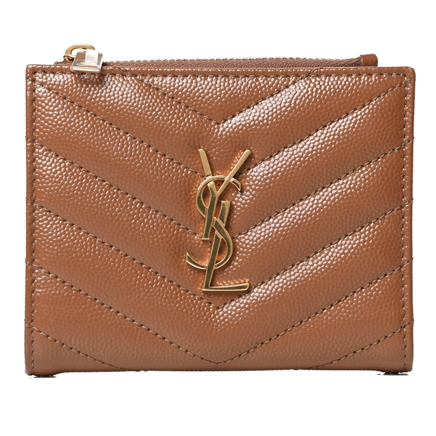 Saint Laurent Grain De Poudre Matelasse Chevron Monogram Zipped Card Case 7 of 8