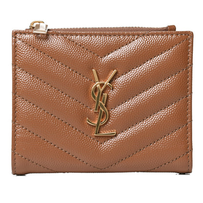Saint Laurent Grain De Poudre Matelasse Chevron Monogram Zipped Card Case 7 of 8
