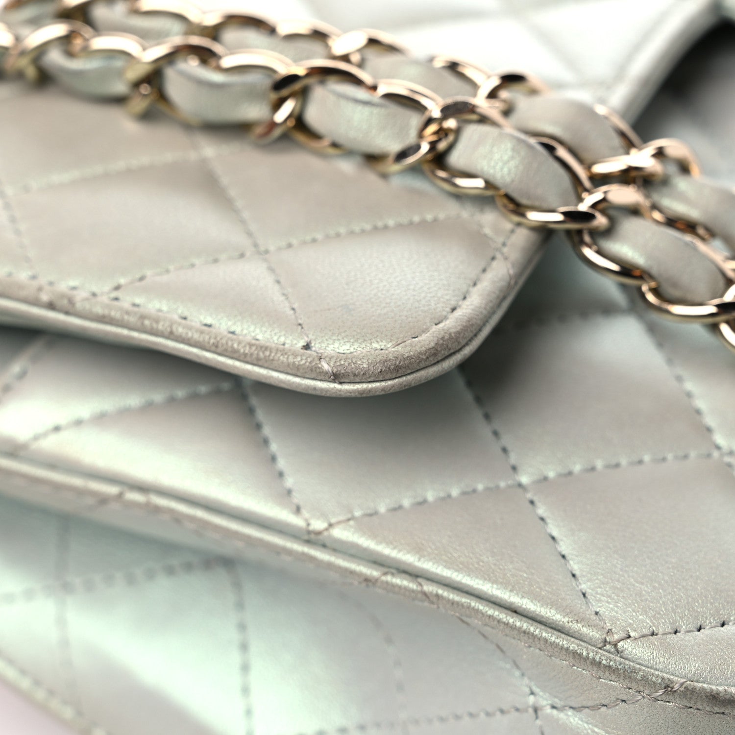 Chanel Iridescent Lambskin Quilted Medium Double Flap Light Blue 12 of 13