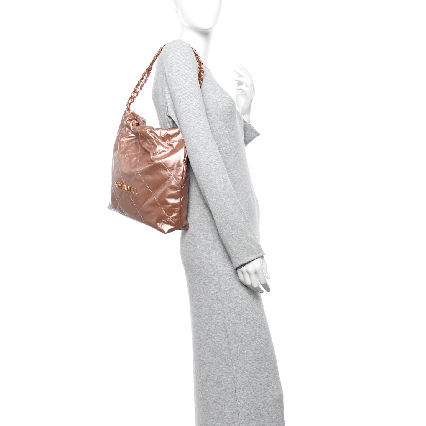 Metallic Calfskin Quilted Small Chanel 22 Pink