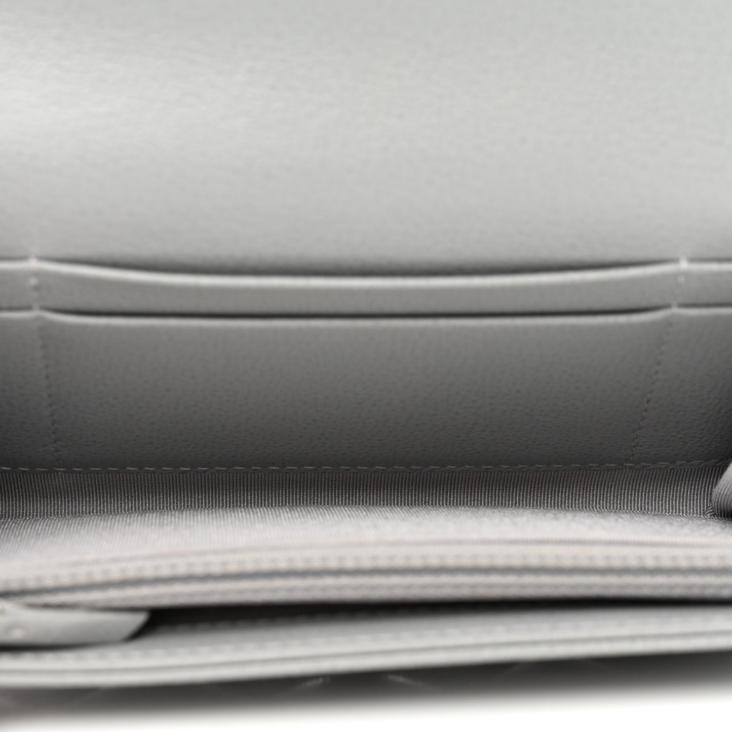 Grained Calfskin Quilted CC Box Flap Wallet Grey