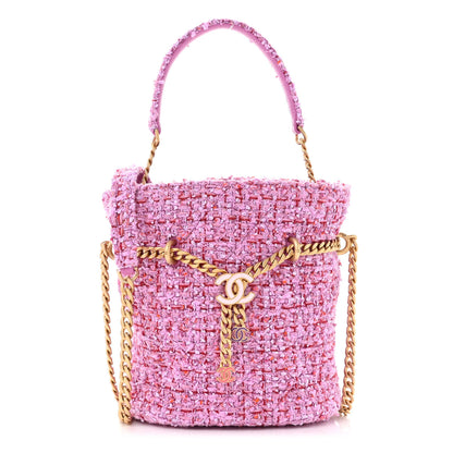 Chanel Tweed Enamel Quilted Pending CC Bucket Drawstring Bag Light Purple Pink Red 1 of 10