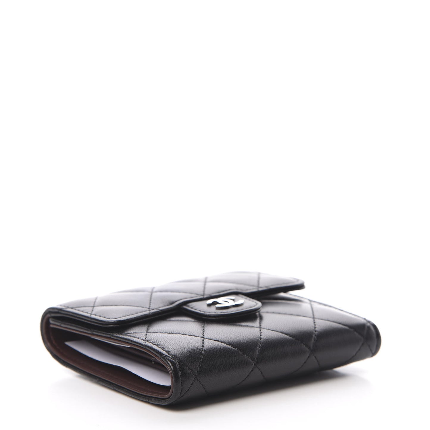 Lambskin Quilted Compact Flap Wallet Black