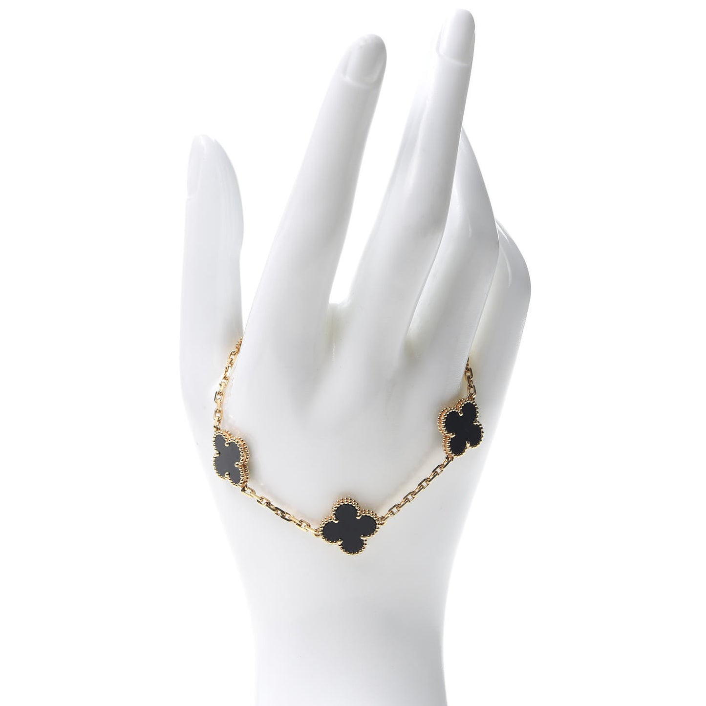 18K Yellow Gold Black Onyx 5 Motifs Vintage Alhambra Bracelet