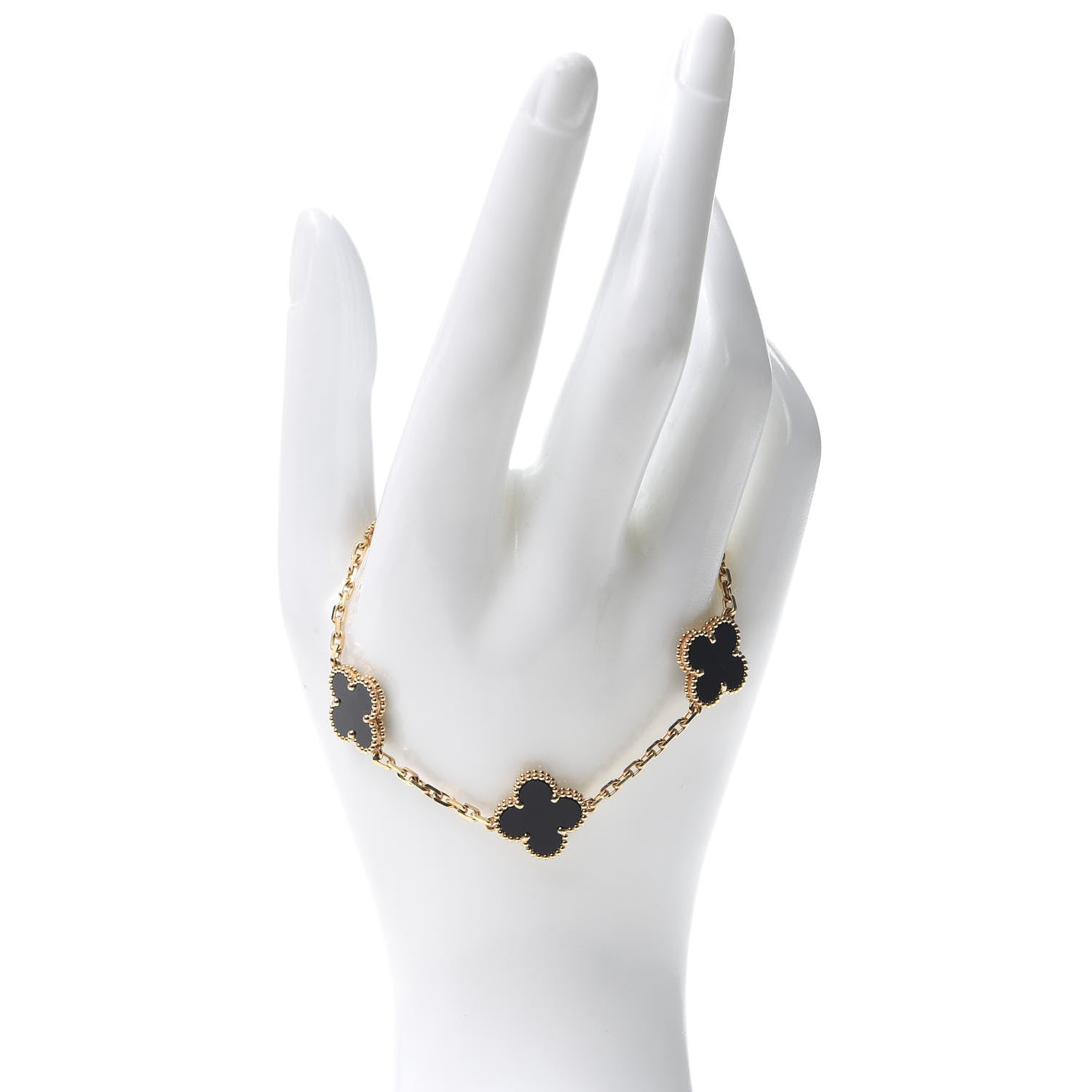 Van Cleef & Arpels 18K Yellow Gold Black Onyx 5 Motifs Vintage Alhambra Bracelet 2 of 8