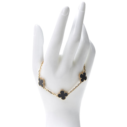 Van Cleef & Arpels 18K Yellow Gold Black Onyx 5 Motifs Vintage Alhambra Bracelet 2 of 8