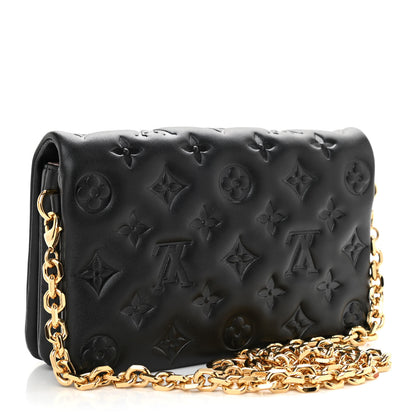 Louis Vuitton Lambskin Embossed Monogram Pochette Coussin Black 3 of 7