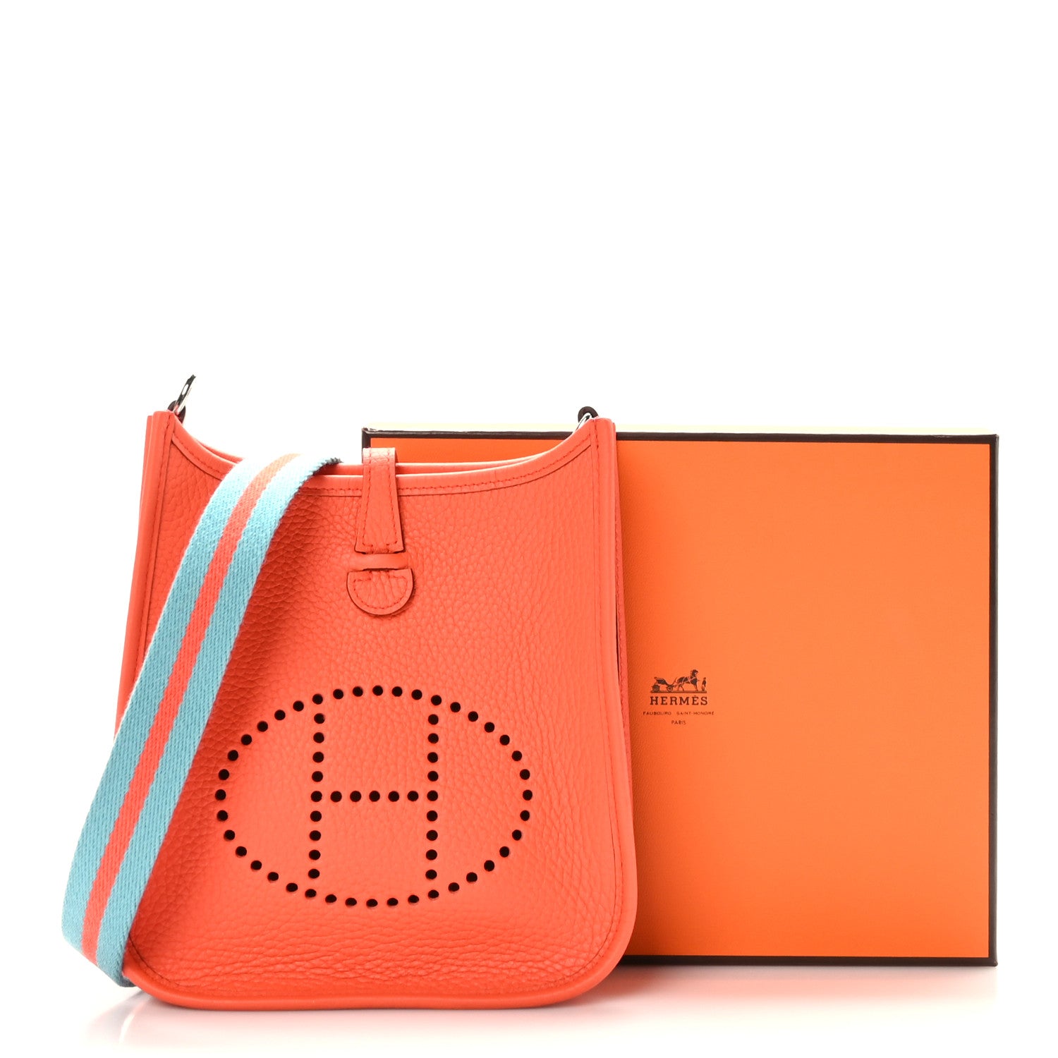 Hermes Taurillon Clemence Amazone Evelyne TPM Orange Poppy Bleu Saint Cyr 10 of 10