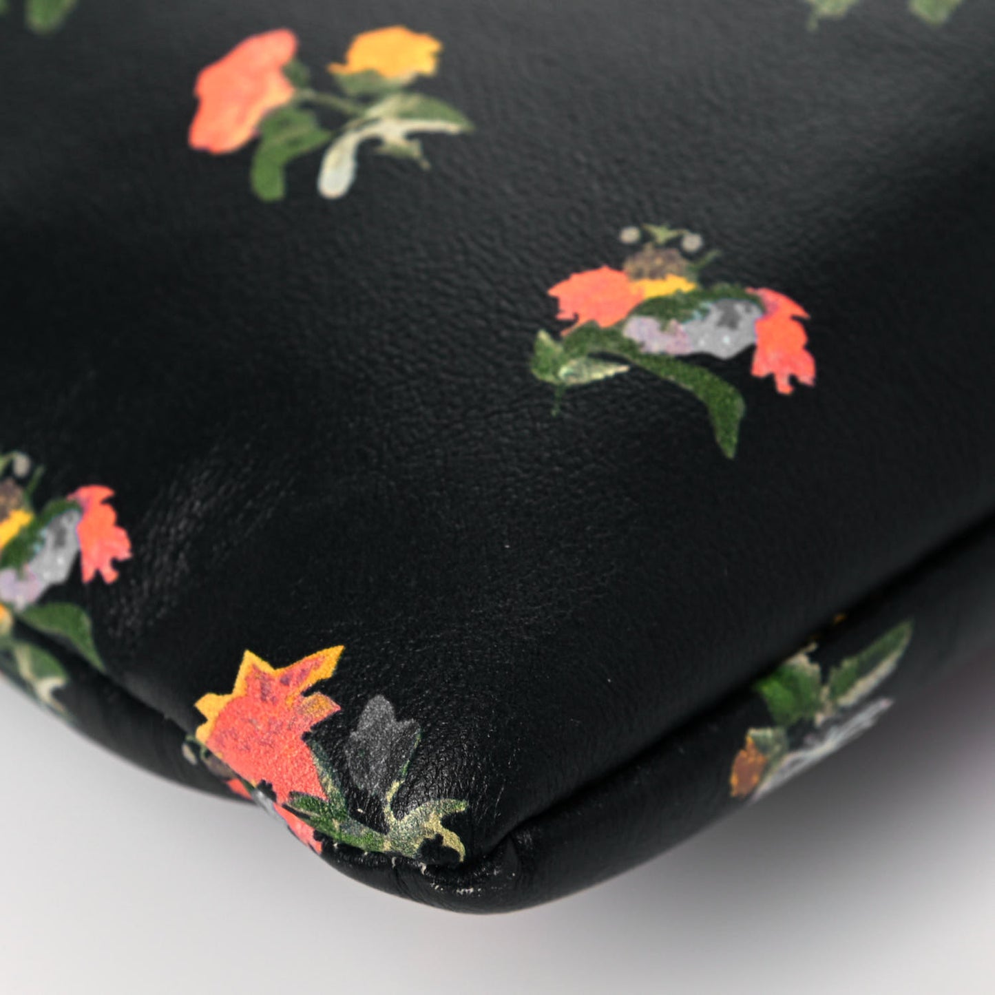 Calfskin Flower Printed Small Monogram Crossbody Bag Black Multicolor