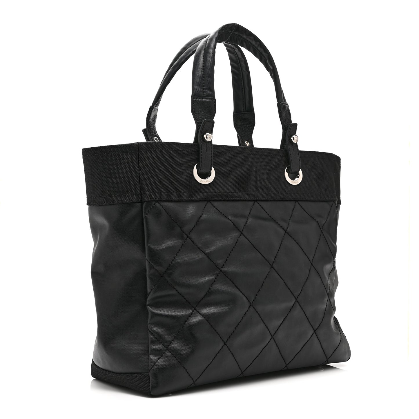 Coated Canvas Quilted Large Paris Biarritz Tote Black